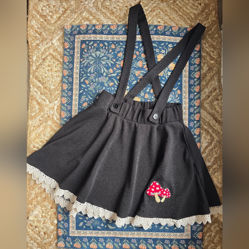 Midnight Hour by Hot Topic Black Suspender Mini Skirt With Mushroom